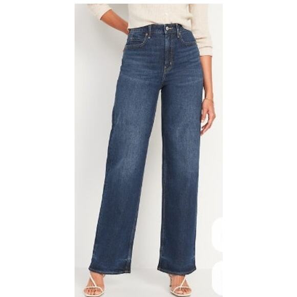 New‎ NWT Old Navy Extra Hight Rise Sky-Hi Wide Leg Pants Size 12 Dark Wash - Picture 1 of 7